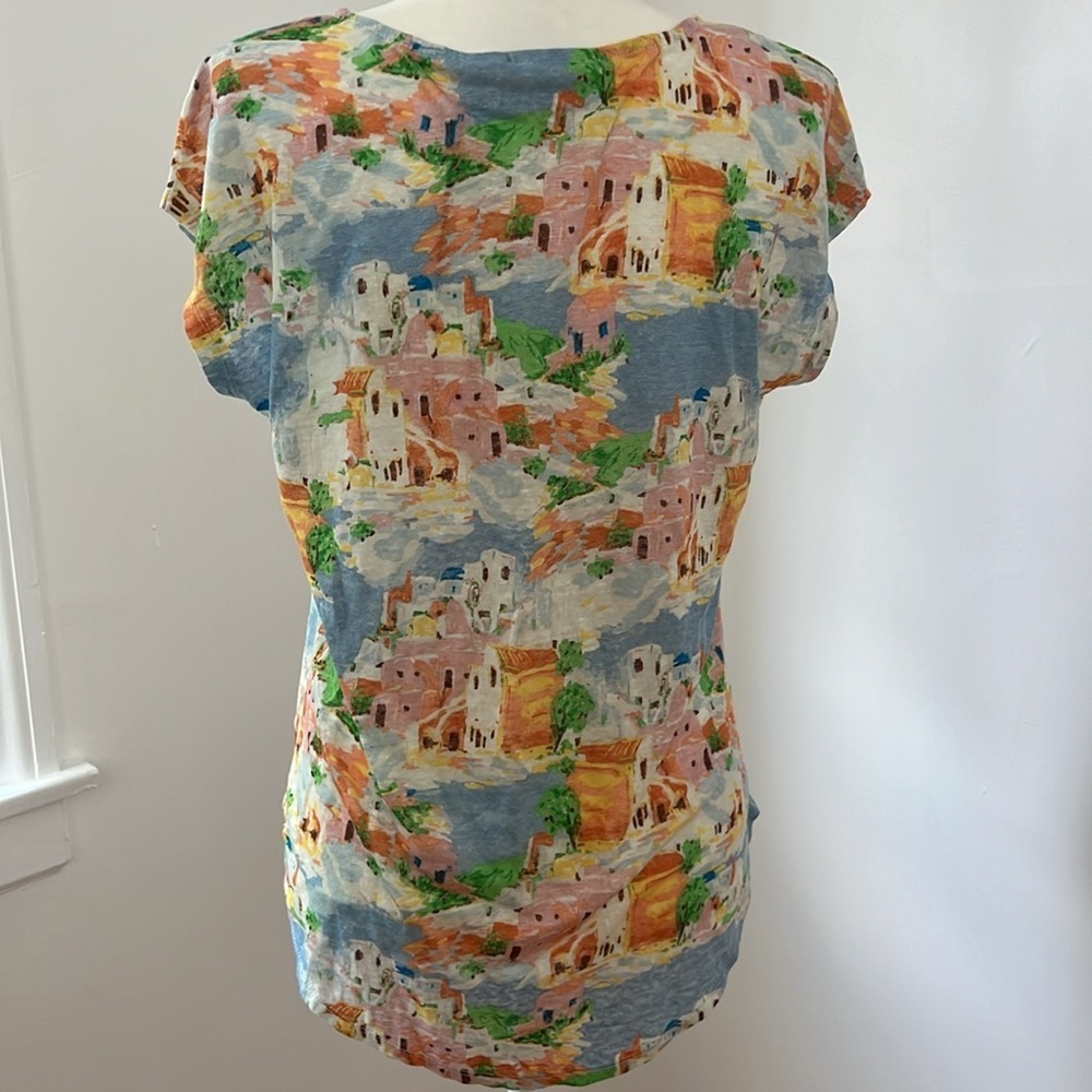 Cynthia Rowley - Greece Greek Islands Print 100% Linen Shirt - Size M - Picture 3 of 5